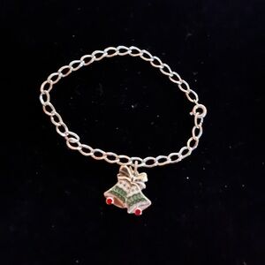 Sterling Silver 925 Enamel Holiday Charm Bracelet,Vintage Jewelry,Textured Links